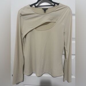 RW&CO. Cream Long Sleeve Cut-Out Top